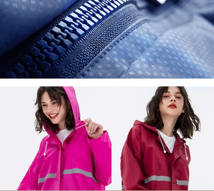 ชุดเสื้อคลุมกันฝน พร้อมหมวกใส มีฮู้ด hood ผ้าร่ม กันลม กันน้ำ Nylon แถบสีสะท้อน No.43 45 47 49 แดงสด ชมพูอ่อน ชมพูเข้ม แดง ฟ้า กรม