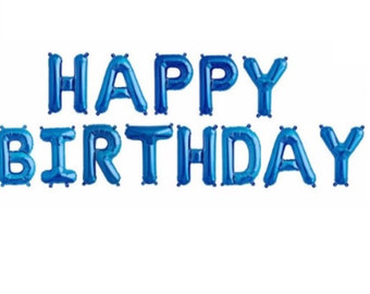 ลูกโป่งฟลอย์ข้อความ Happy Birthday สีฟ้า ติดกำแพง / Item No.TL-H010