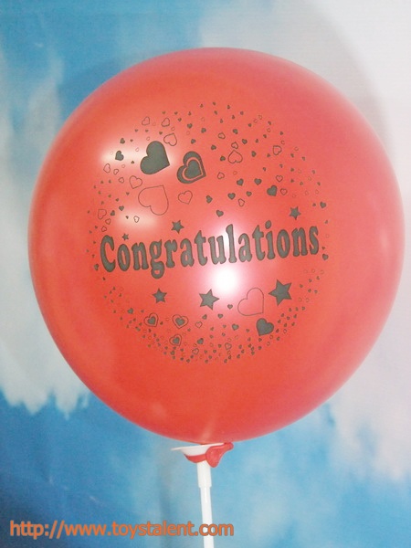 ลูกโป่งกลมพิมพ์ลาย Congratulations ไซส์ 12 นิ้ว แพ็คละ 10 ใบ สีแดง (Round Balloons 12"-Printing Congratulations latex balloons Red color)