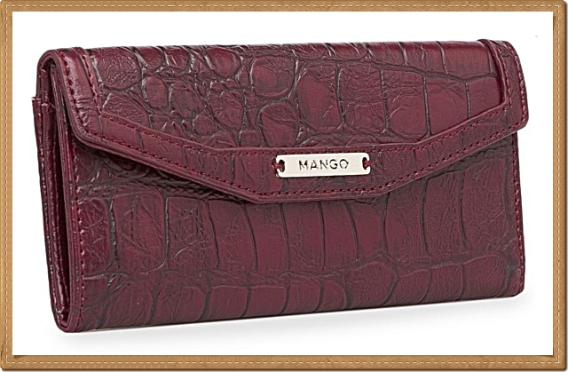 Mango - กระเป๋าใส่เงินใบยาว ลายหนังจรเข้ สีแดงเข้ม