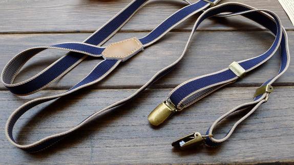 วินเทจ 1.5cm!!สายรัดกางเกงเอี๊ยม วินเทจ หัวทองเหลือง กว้าง 1.5cm แบบ Y สีน้ำเงินกากี