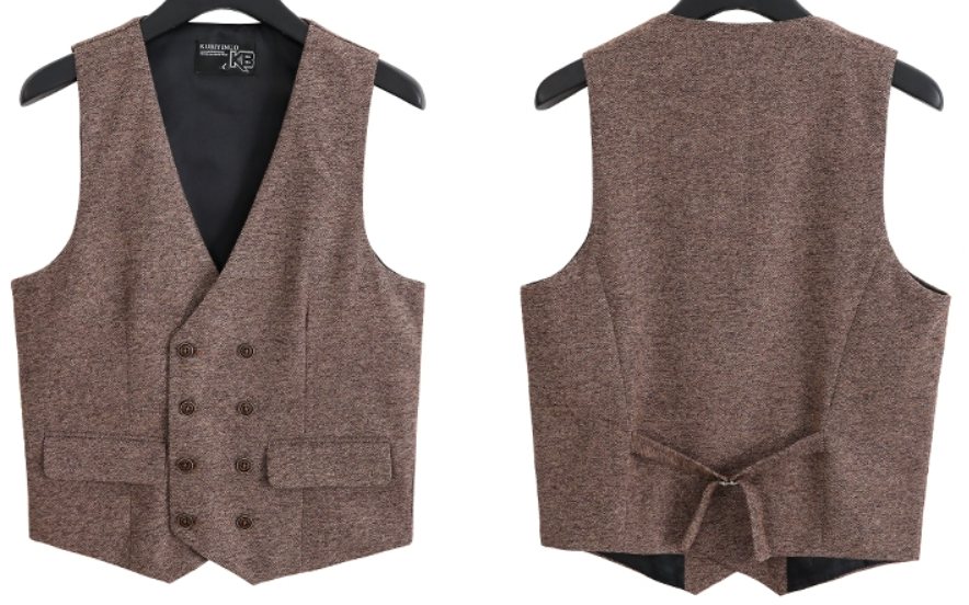 เสื้อกั๊กสูท สไตล์อังกฤษ แฟชั่น เรียบหรู วูล กระดุมคู่4 8เม็ด แต่งกระเป๋า คอวี เอวSize No.32 34 36 38 40 42 เทา น้ำตาล