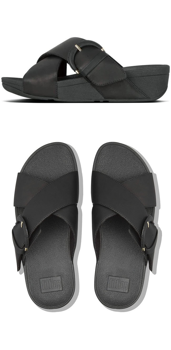 Fitflop Lulu Buckle Leather Slide Black ของแท้ นำเข้าจาก USA และ UK