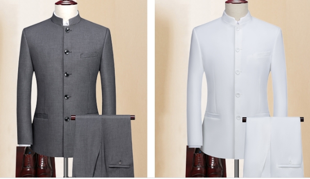 สีพิเศษ ชุดสูท คอจีนกระดุมดำ เสื้อ+กางเกง สลิม Size No.36 38 40 42 44 46 ดำ ม่วง แดง แดงไวน์ เขียว ฟ้า เทาอ่อน เทาเข้ม น้ำเงิน น้ำเงินกรม