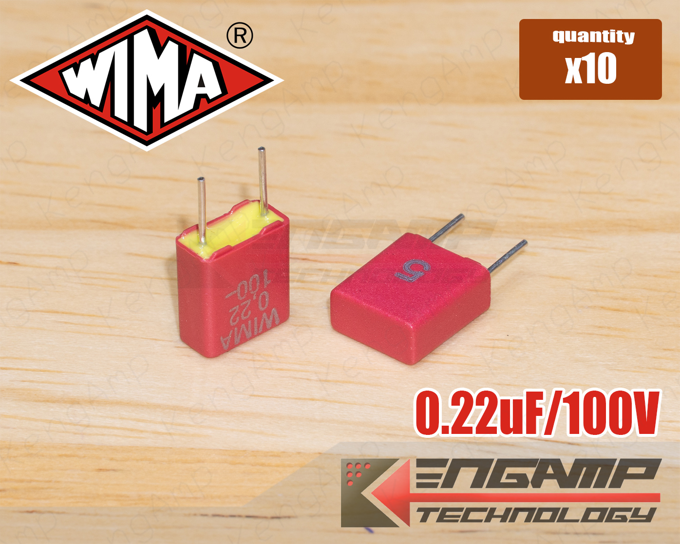 (10ตัว) 0.22uF/100V 220nF/100V WIMA MKS2 5% ขนาด 3.5x7.3 H8.5 P=5mm
