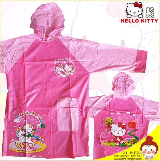 เสื้อกันฝนเด็ก ลายลิขสิทธิ์ HELLO KITTY สีชมพู ลายขี่ม้า (รุ่นมีกระเป๋าหลัง) เนื้อผ้าหนาปกติ สำหรับเด็กวัย 2.5-6 ขวบ (เลือก size ได้)