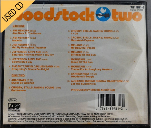Used CD Wood Stock -Three days of Peace and music 2 Disc set