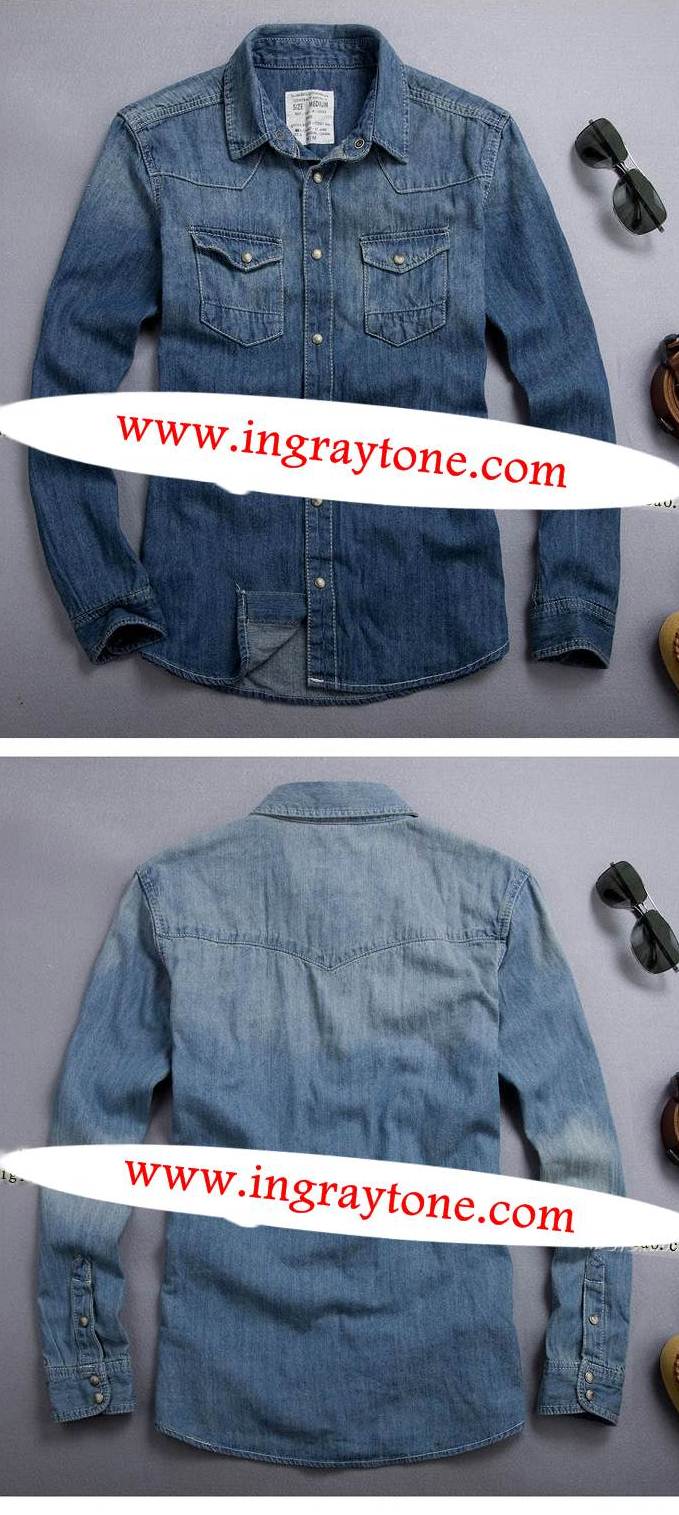 เสื้อเชิ้ตแขนยาว ผ้ายีนส์เนื้อดี allst สไตล์อังกฤษ ฟ้า No.38 40