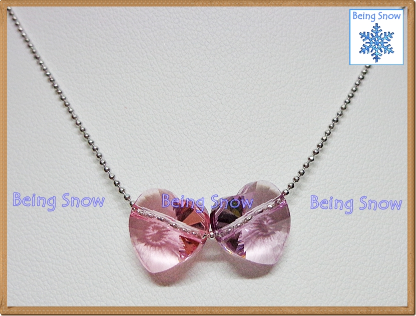 สร้อยคอคริสตัลหัวใจคู่ สีชมพู + ม่วง