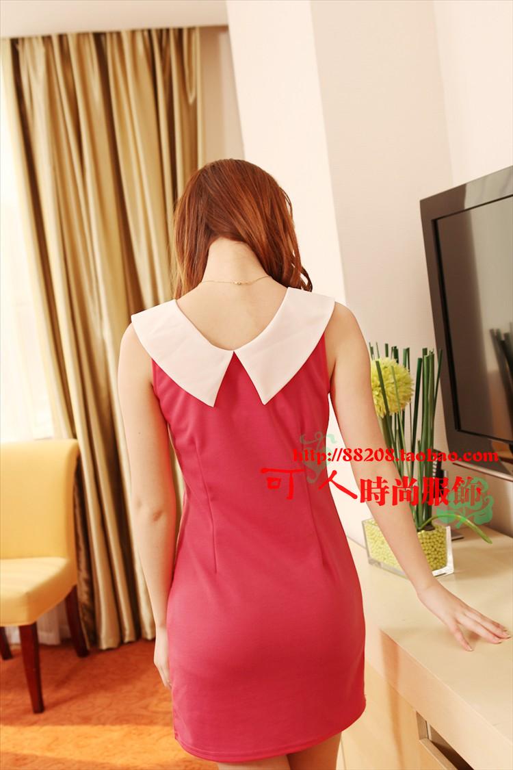 SALE//SALE (ส่งฟรี) ชุดเดรส สไตล์เกาหลี สีชมพูโรส คอปกสีขาว มีซิปด้านข้าง เข้ารูปทรงสวยมากค่ะ