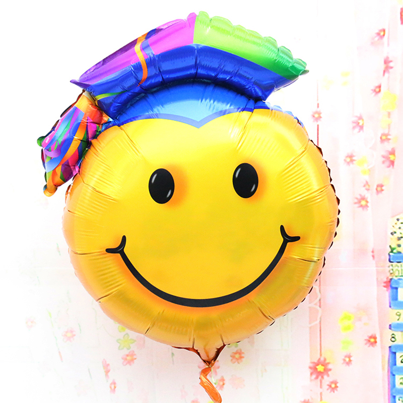 ลูกโป่งฟลอย์รูปหน้ายิ้มสวมหมวกรับปริญญา ขนาดจัมโบ้ 32 นิ้ว - Smiley 32" Shape Balloon Congratulation / Item No. TL-F003