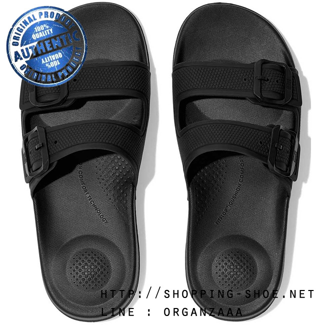 US7 : Fitflop Iqushion Two Bar Buckle Slide All Black ของแท้ นำเข้าจาก USA และ UK