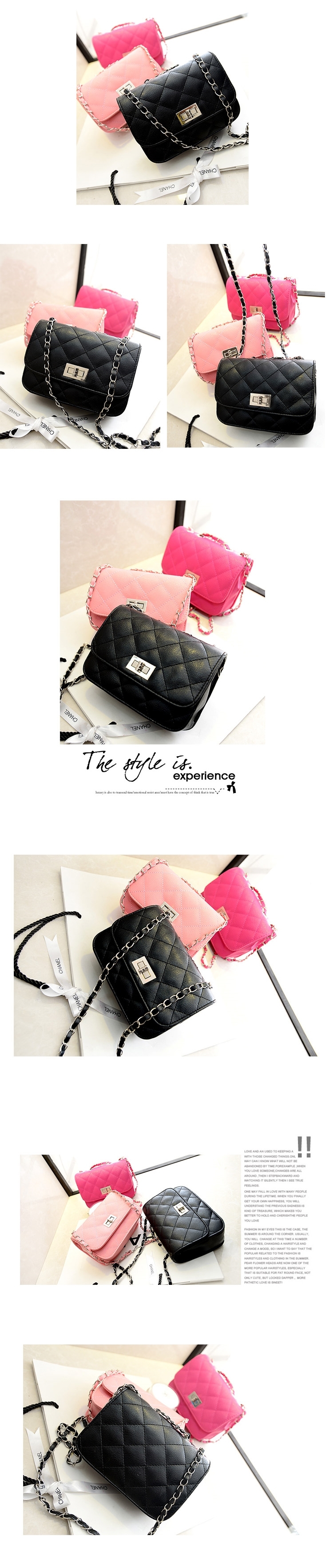 กระเป๋าแฟชั่น สีดำ หนัง PU สายโซ่สะพายไหล่ ปรับความยาวได้ แบบยอดนิยม ((โปรโมชั่นส่งฟรี))