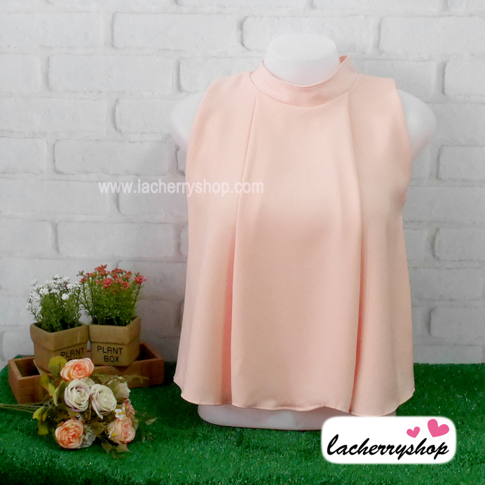 เสื้อแฟชั่น เสื้อทำงาน ผ้าฮานาโกะ แบบสวย สีโอรส คอจีน แขนกุด ใส่ได้หลายโอกาส เนื้อผ้า อยู่ทรง ไม่ยับง่าย ใส่สบาย สินค้าคุณภาพ ราคาไม่แพง