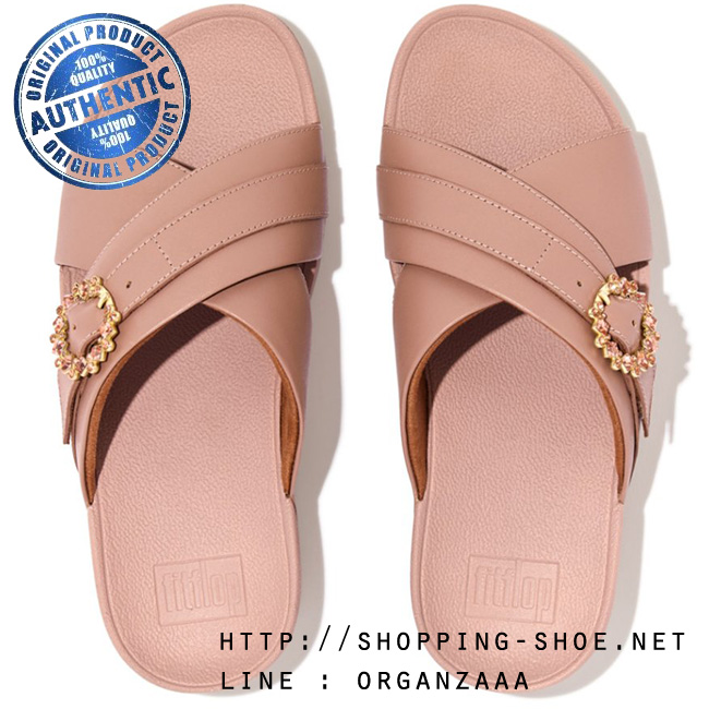 US6 : Fitflop Lulu Crystal Buckle Leather Slide Beige ของแท้ นำเข้าจาก USA และ UK