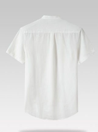 เสื้อเชิ้ตแขนสั้น คอจีน ผ้าลินินแท้ สีล้วน ฟ้าอ่อน น้ำตาล ขาว ครีม เขียว ชมพู No.36 38 39 40 41 42