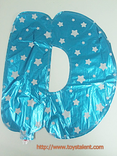 ลูกโป่งฟอยล์รูปตัวอักษร D สีฟ้าพิมพ์ลายดาว ไซส์เล็ก 14 นิ้ว - D Letter Shape Foil Balloon Size 14" Blue color printing Star