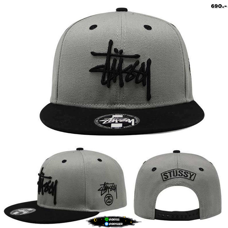 หมวกแก๊ปปัก Stüssy สีเทาดำ