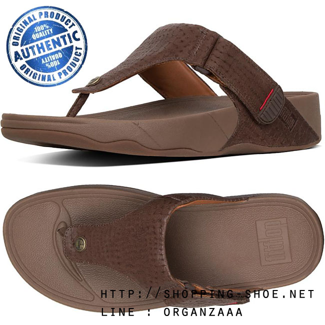 Fitflop Men's Trakk II Croc Emboss Leather Chocolate Brown ของแท้ นำเข้าจาก USA และ UK