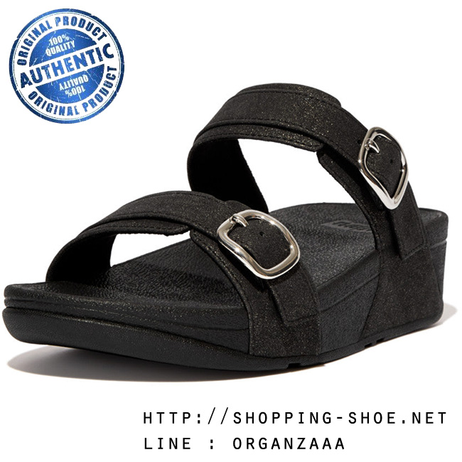 US7 : Fitflop Lulu Shimmer Adjustable Slide Black ของแท้ นำเข้าจาก USA และ UK