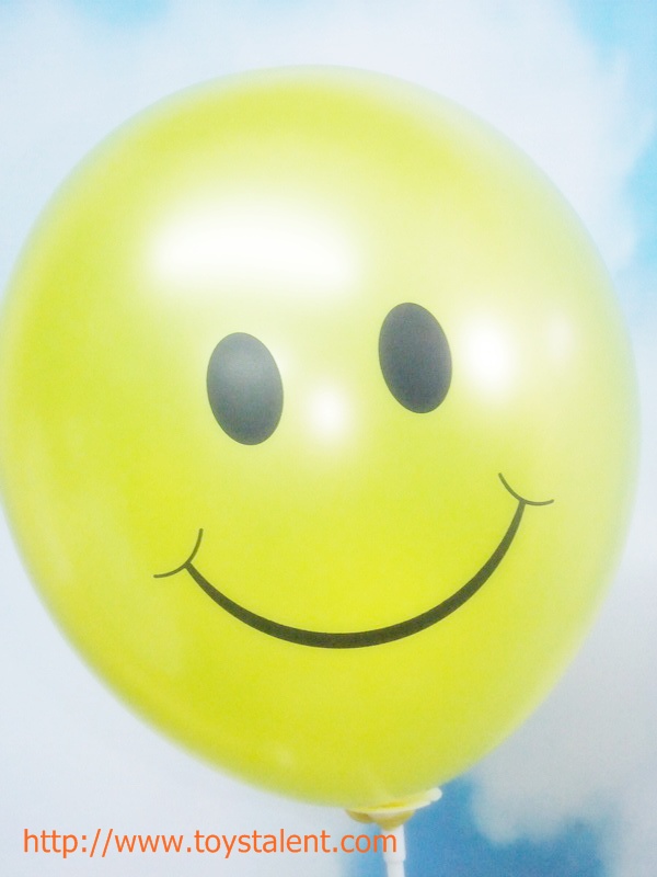 ลูกโป่งกลมพิมพ์ลายหน้ายิ้ม ไซส์ 12 นิ้ว แพ็คละ 10 ใบ คละสี (Round Balloons 12" - Printing Smiley latex balloons Mixed color)
