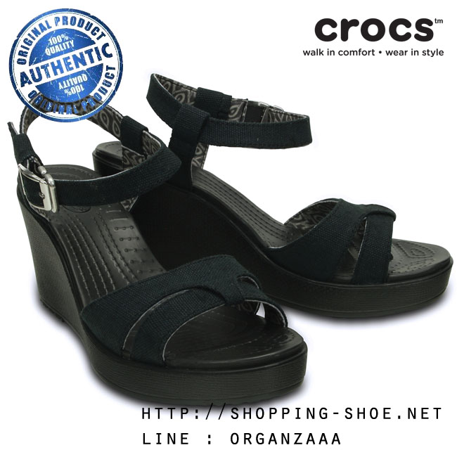 Crocs Women’s Leigh Sandal Wedge - Black ของแท้ Outlet ไทยและอเมริกา