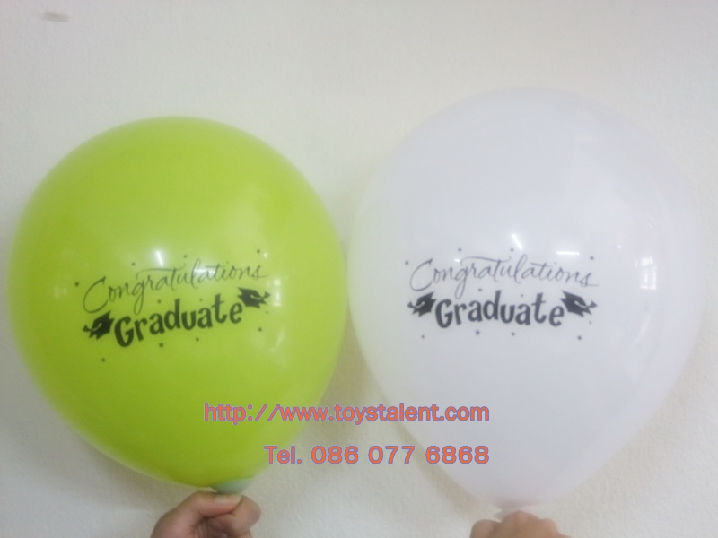 ลูกโป่งกลมพิมพ์ลาย Congrats รับปริญญา คละสี คละแบบ ไซส์ 12 นิ้ว แพ็คละ 10 ใบ (Round Balloons 12" - Congrats Printing latex balloons)