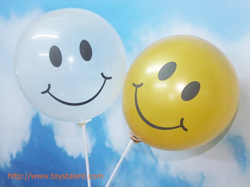 ลูกโป่งกลมพิมพ์ลายหน้ายิ้ม ไซส์ 12 นิ้ว แพ็คละ 10 ใบ สีทอง (Round Balloons 12" - Printing Smiley latex balloons Gold color)