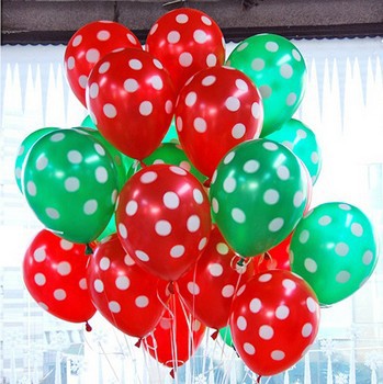ลูกโป่งกลมนำเข้า พิมพ์ลายจุด สีแดงไซส์ 12 นิ้ว แพ็คละ 10 ใบ ( Polka Dot Printing Balloon - Red Color )