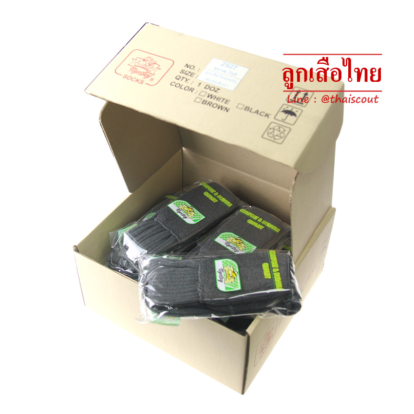 ถุงเท้า นร.ไหมพรม พับข้อ เทาอากาศ