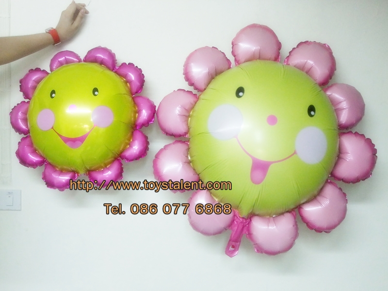 ลูกโป่งฟลอย์ Pink Flower หน้ายิ้ม ไซส์เล็ก - Pink Flower Small size Foil Balloon / Item No. TL-A074