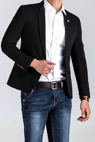 เสื้อสูทแฟชั่นชาย ปกเปิด ปกตั้ง คอจีน2สไตล์ แต่งพับ shawl กระดุมพิเศษ size No.33 เทา