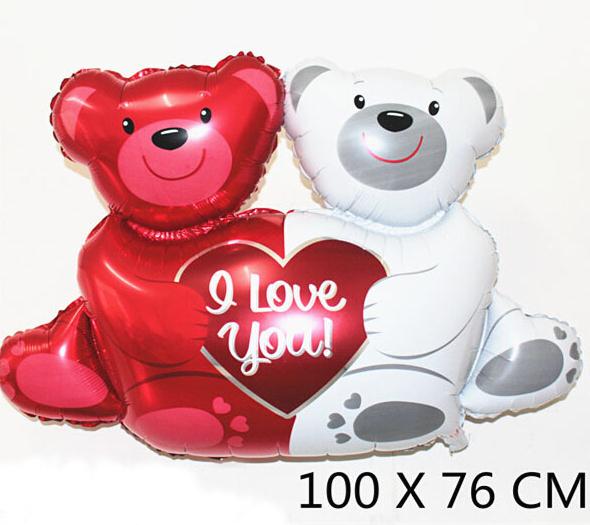 Two Bear with I Love You heart Balloon - ลายหมีคู่ถือหัวใจพิมพ์ I love you / Item No. TL-E041