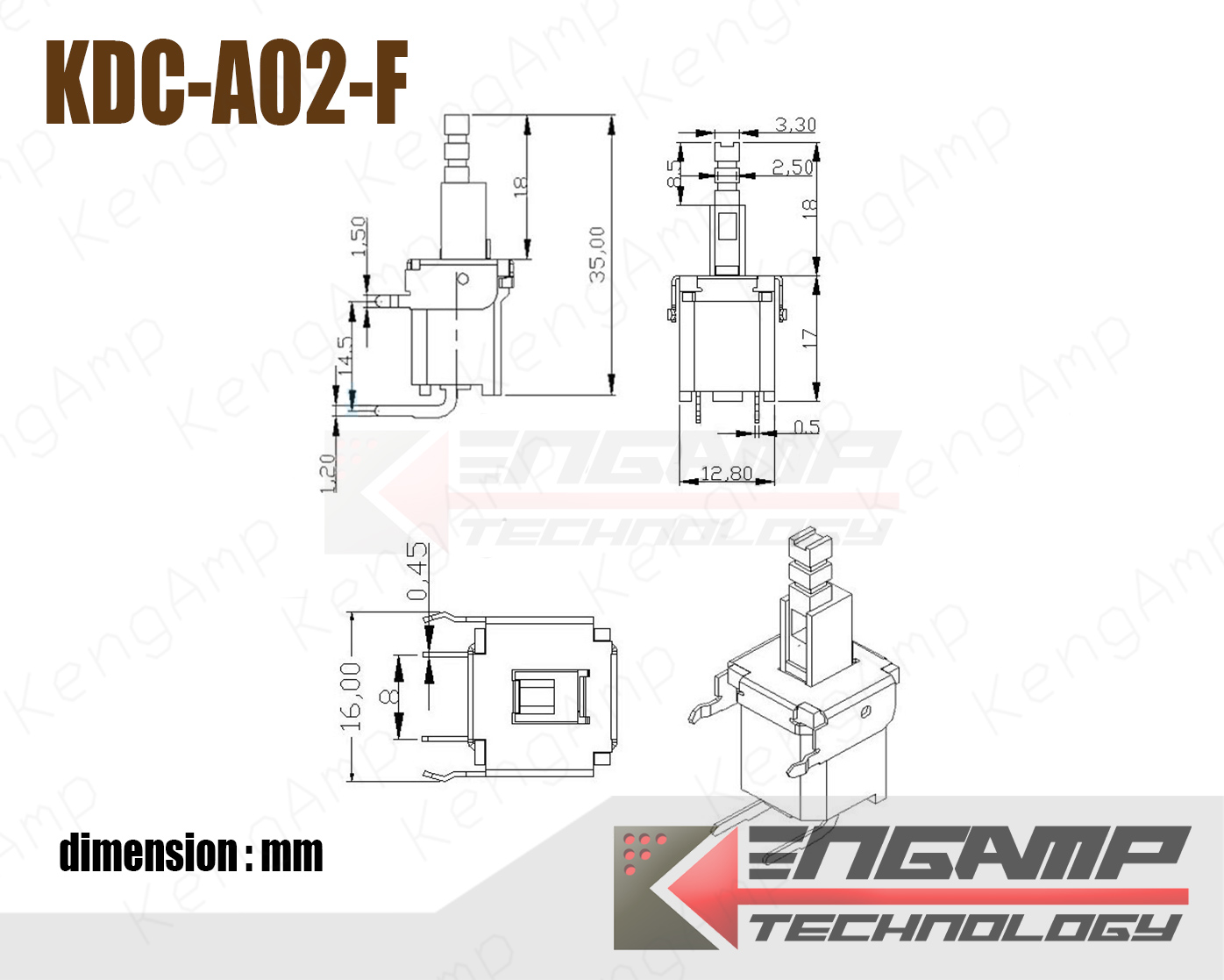 (1ตัว) [SW] KDC-A02-F ยี่ห้อ JC สวิตซ์ทีวี LG ขางอ 8A/250V