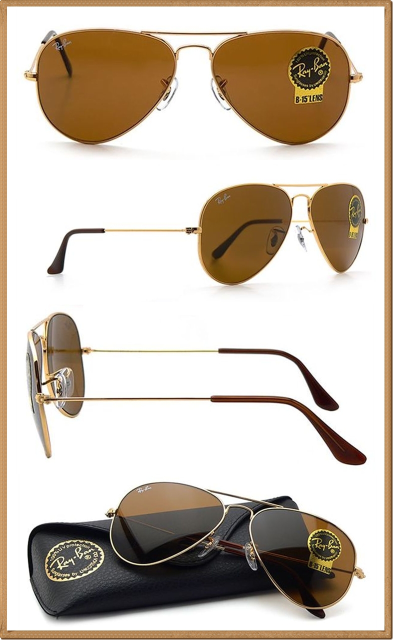 RB3025 (001/33) กรอบสีทอง เลนส์สีชา B-15