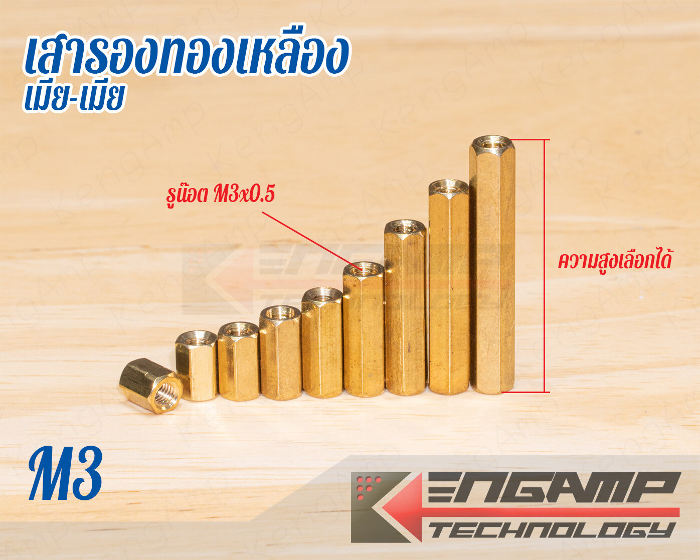 (10ตัว) [NUT] เสารอง PCB หกเหลี่ยมทองเหลือง M3 ชนิด เมีย-เมีย