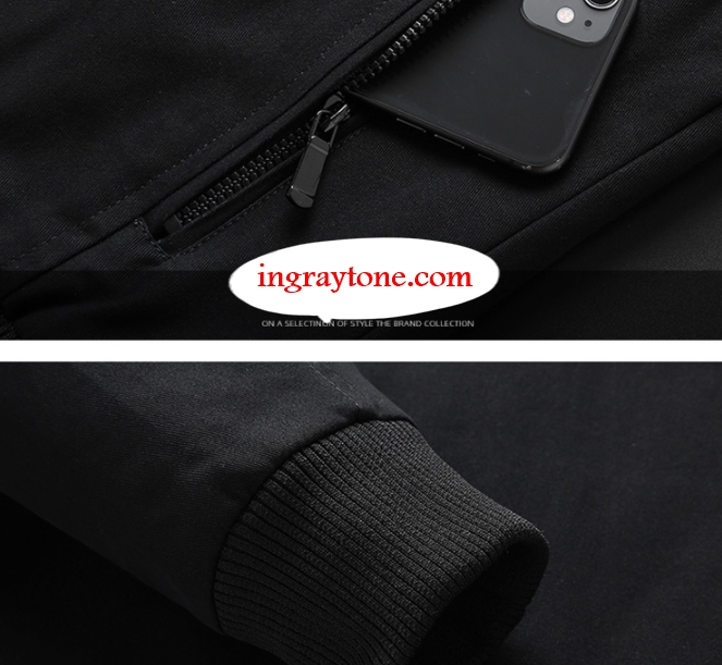 เสื้อคลุม เสื้อหนาวผู้ชาย บอมเมอร์ ซิบ แต่งบ่าอก แบบคอเข็มขัดซิบตั้ง สีดำ No 46