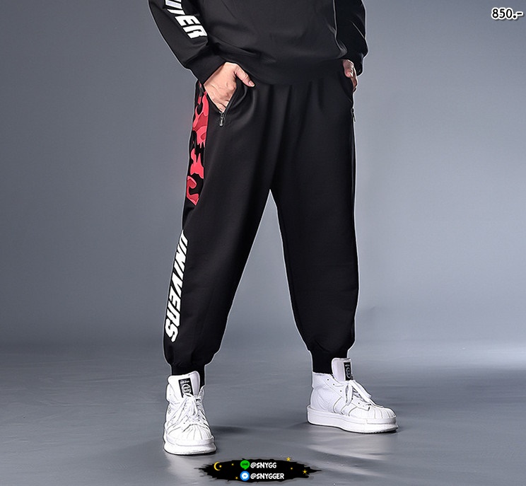 กางเกงวอร์มบิ๊กไซส์ สไตล์ hip-hop สีดำ
