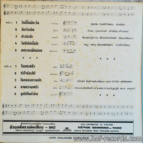 สุเทพ วงศ์กำแหง ชุด วันนี้ไม่มีตะวัน ปก VG++ แผ่น VG++