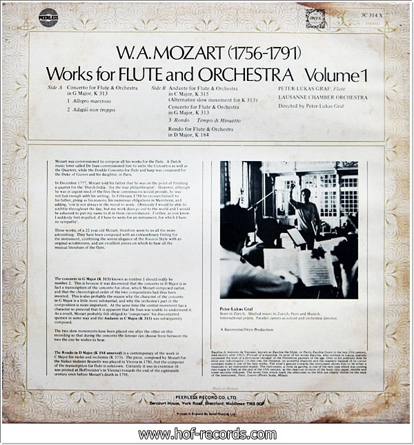 Mozart - Concerto For Flute & Orchestra In G Major, K 313 , Andante In C Major, K 315 , Rondo For Flute & Orchestra In d Major, K 184 (England) 1Lp VG++