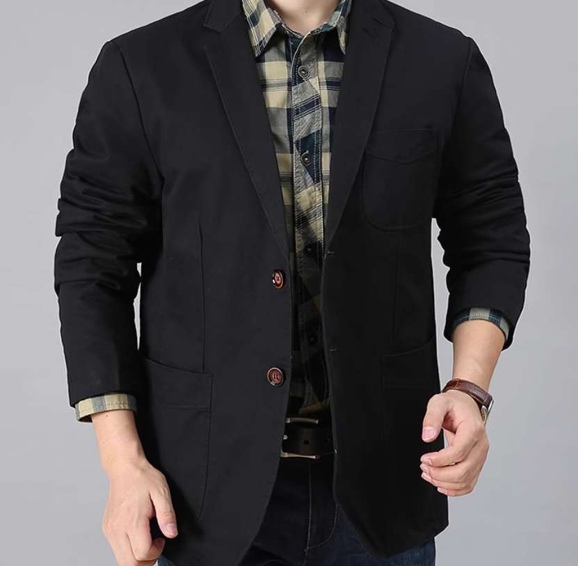 สูทผู้ชาย เสื้อสูทแฟชั่นชาย ใหญ่พิเศษ สลิมฟิต ติดกระเป๋า23 Size No.38 40-42-44-46 48 รอบอกนิ้ว ดำ กากี ครีม