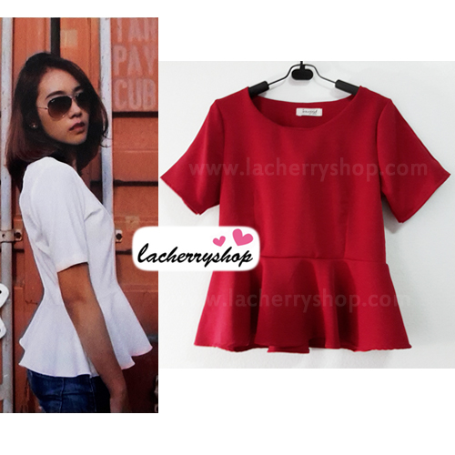 เสื้อแฟชั่น สีแดง ผ้าฮานาโกะ ทรงสวย เนื้อผ้านิ่ม อยู่ทรง ไม่ยับง่าย ใส่สบาย สินค้าคุณภาพ ราคาไม่แพง