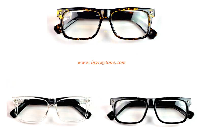 แว่นตาแฟชั่น ลายสลัก Chrome H SEE Y box สีดำเงา ดำด้าน ชา