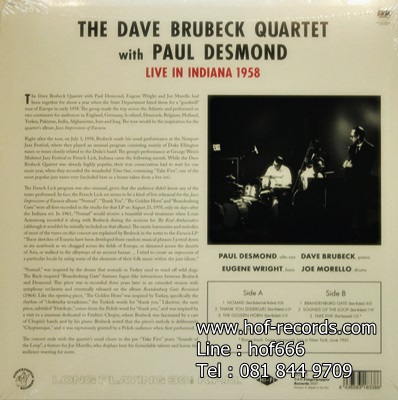 The Dave Brubeck Quartet With Paul Desmond - Live In Indiana 1Lp N.