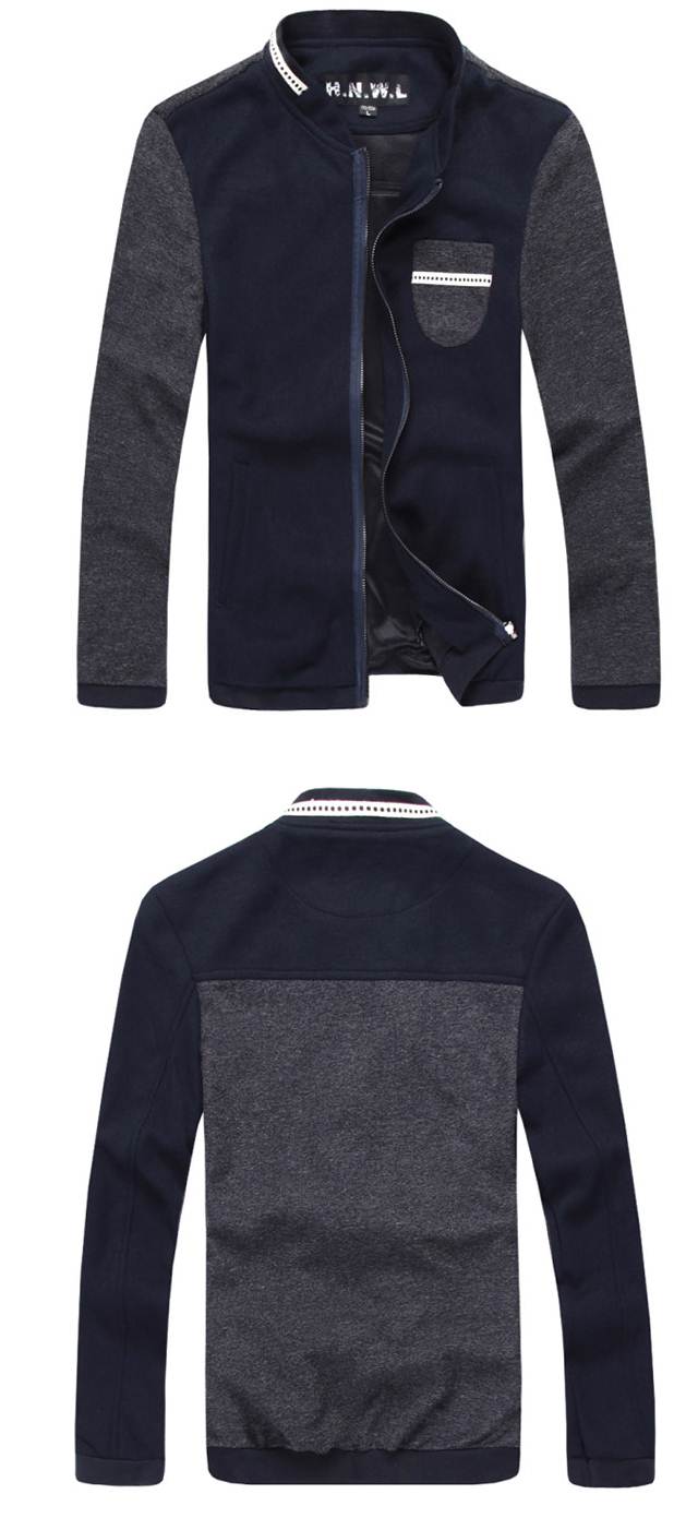 เสื้อคลุมเบสอล 2โทน ติดซิบ ปะกระเป๋า สีเทาแขนน้ำเงิน No.46