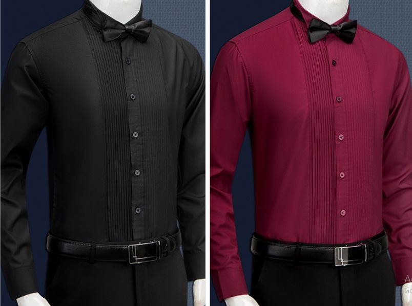 เสื้อเชิ้ตแขนยาว คอปก ทักซิโด้ สีดำ แดง กระดุมสี Size No.35 37 39 40 41 42 43 44 45 46 47