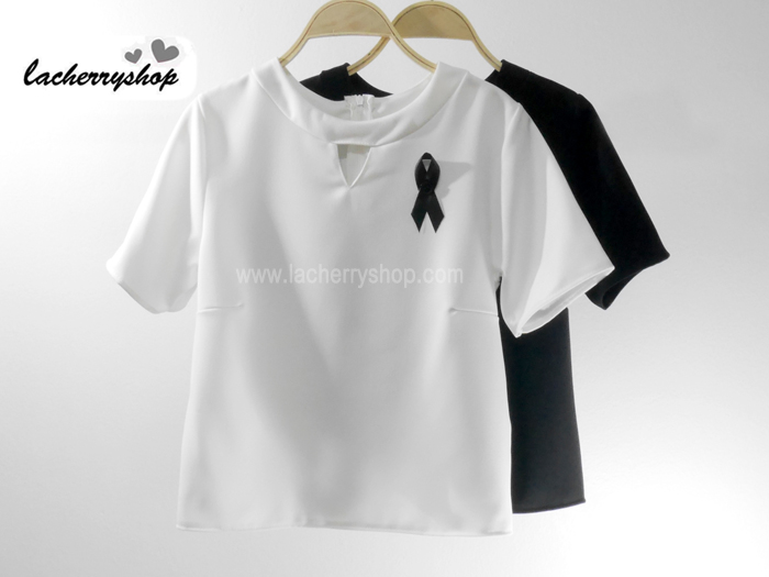 เสื้อแฟชั่น เสื้อทำงาน ผ้าฮานาโกะ สีดำ แบบสวย เจาะคอ สไตล์เกาหลี สินค้าคุณภาพ ราคาไม่แพง