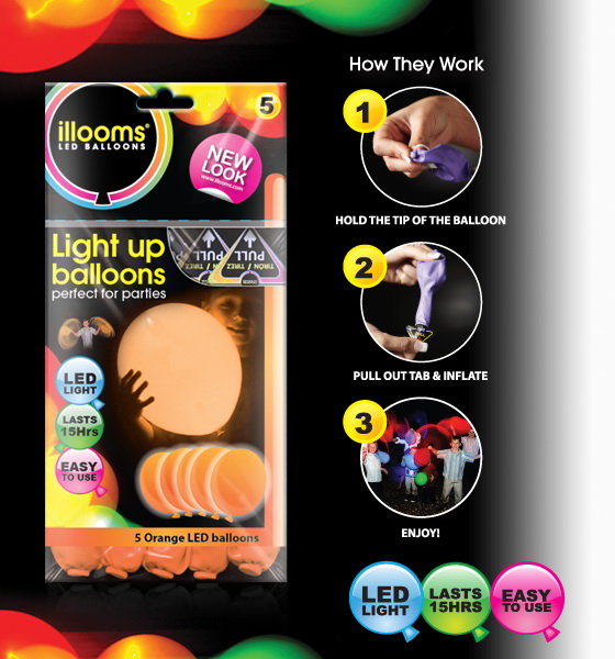 ลูกโป่ง LED สีส้ม แพ็ค 5 ชิ้น ไฟสว่างเหมือนโคมไฟ (LED Orange Balloon - LED Fixed Mode)