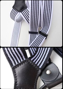 วินเทจ!!สายรัดกางเกงเอี๊ยมกระดุม แบบยืดหยุ่น วินเทจหูหนัง กว้าง 2.5cm หุกระดุม6จุด แบบ Y สีลายทาง ขาว ดำ