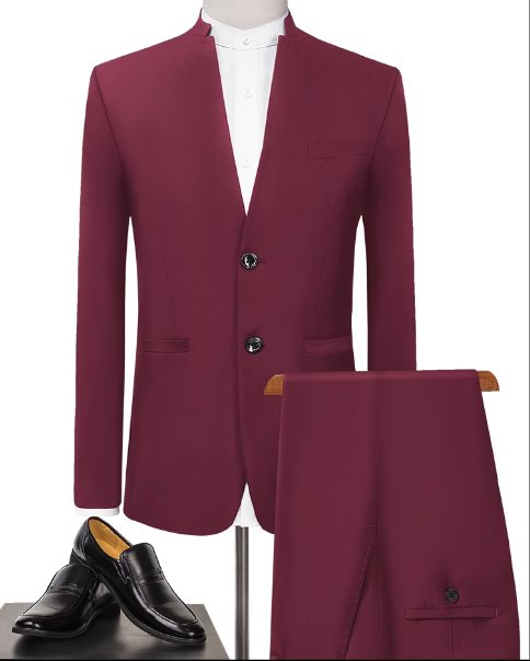 เสื้อสูทแฟชั่น สูทคอจีน ไร้ปก ผ้าฝ้าย กระดุม2 เรียบหรู 23 สีดำ น้ำเงิน ฟ้า แดง Size No.37 39 41 43 45 47